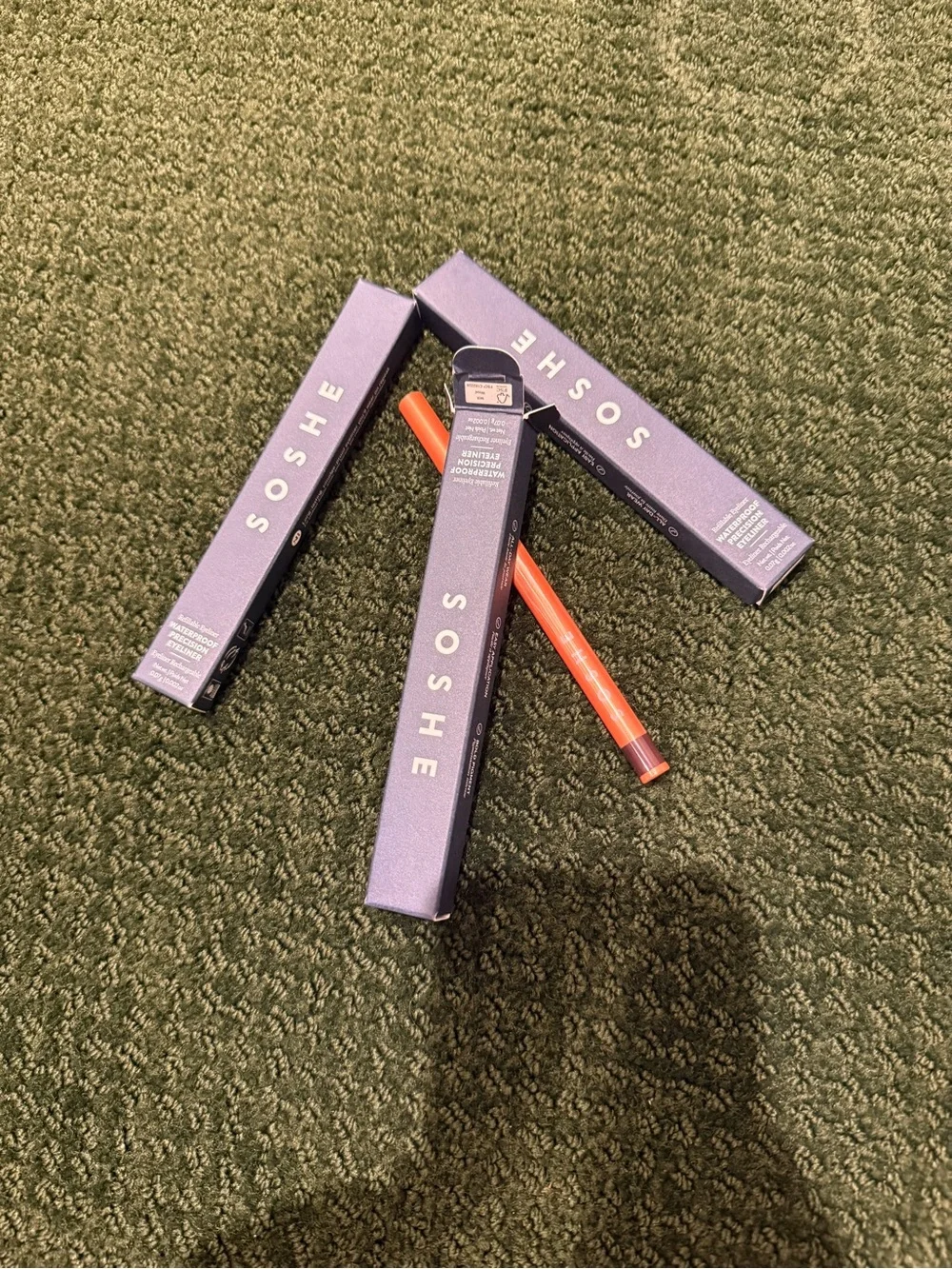 SOSHE branded waterproof  eyeliner in sleek navy boxes 3 pack in 3 colors